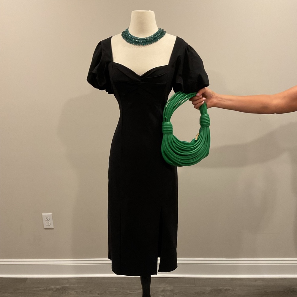 Altar'd State Black Midi Dress with Puff Sleeves